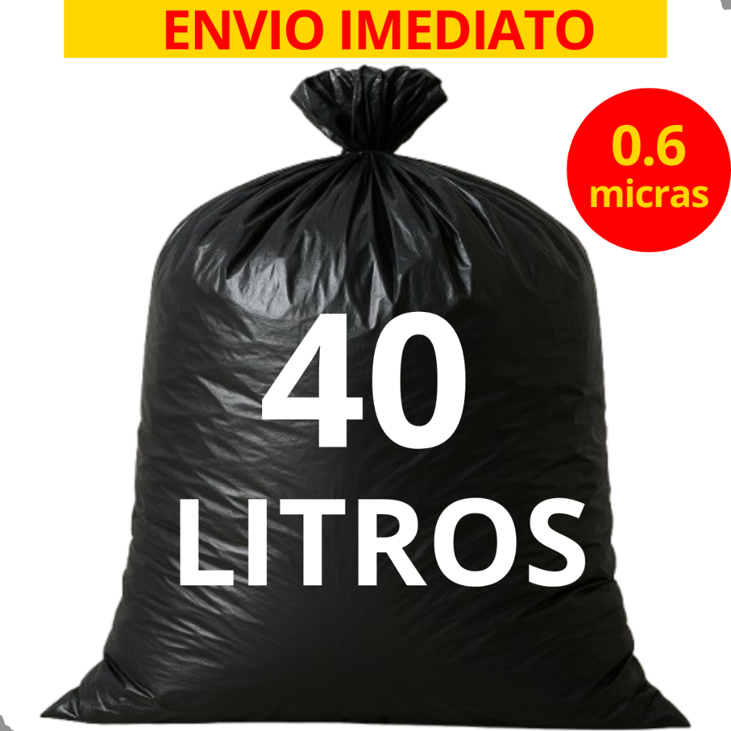 Saco de Lixo 40 Litros RESISTENTE pacote com 100 Unidades Preto 0.06 micras Direto da Fábrica