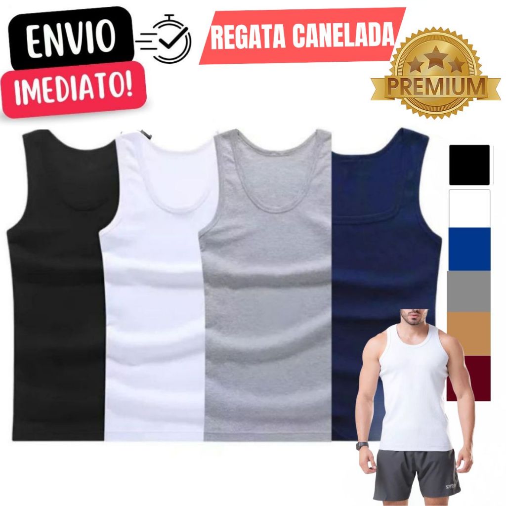 Regata Canelada Modelo Americano Masculina Básica Lisa Premium