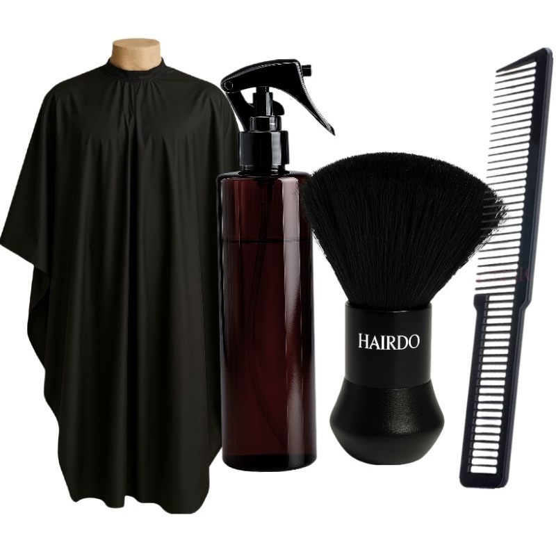Kit Barbeiro Profissional Capa De Corte + Borrifador + Pente Carbono + Espanador Profissional
