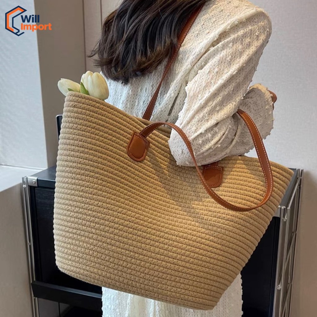 Bolsa de palha de grande capacidade para férias casuais praia portátil nova moda bolsa de ombro tecida
