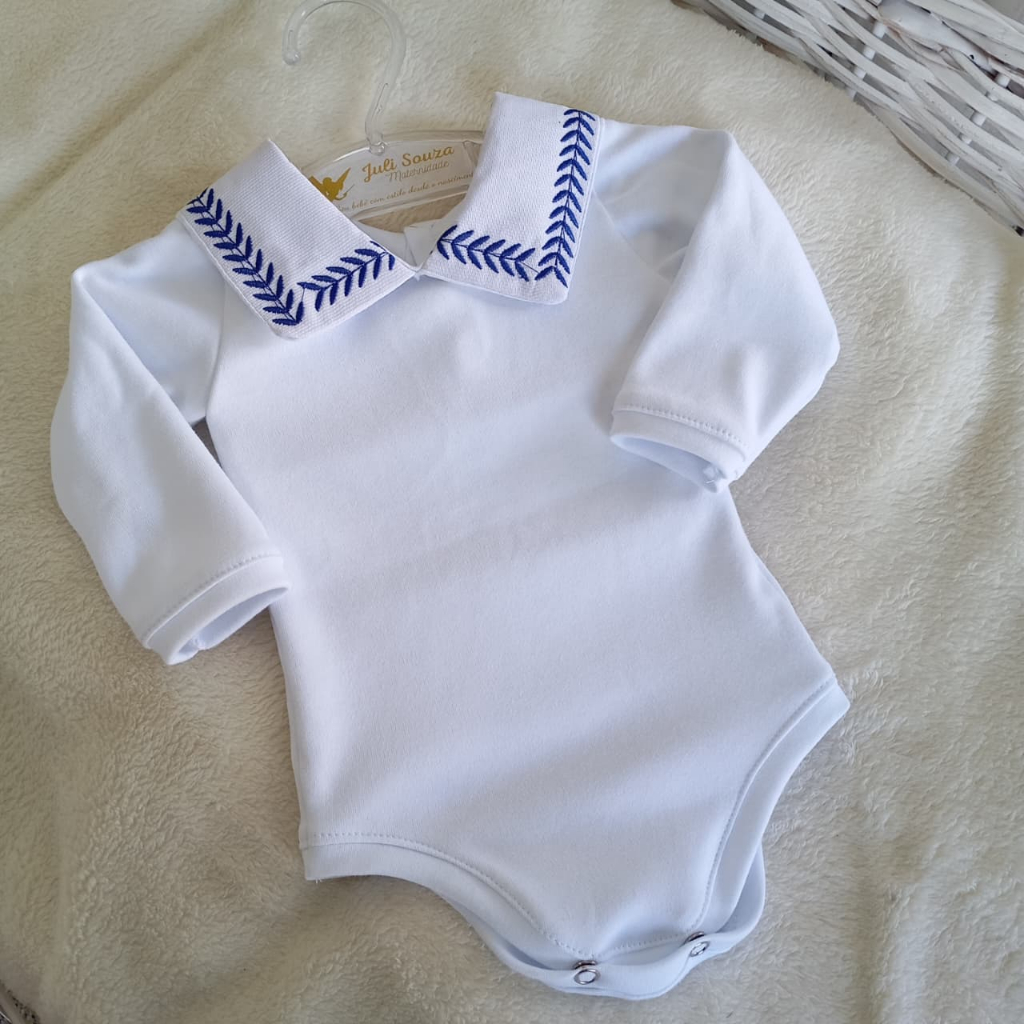 Body gola bordada ramagem 0-3 meses maternidade