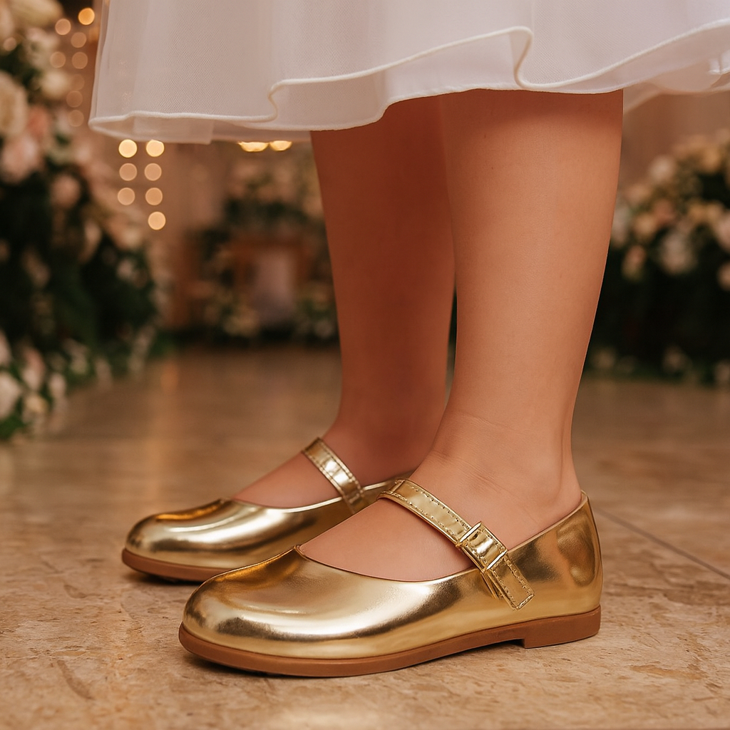 Sapatilha Ouro Dourada Infantil Criança Menina Sapato Boneca Macia Social Leve Fechado Lisa Verniz