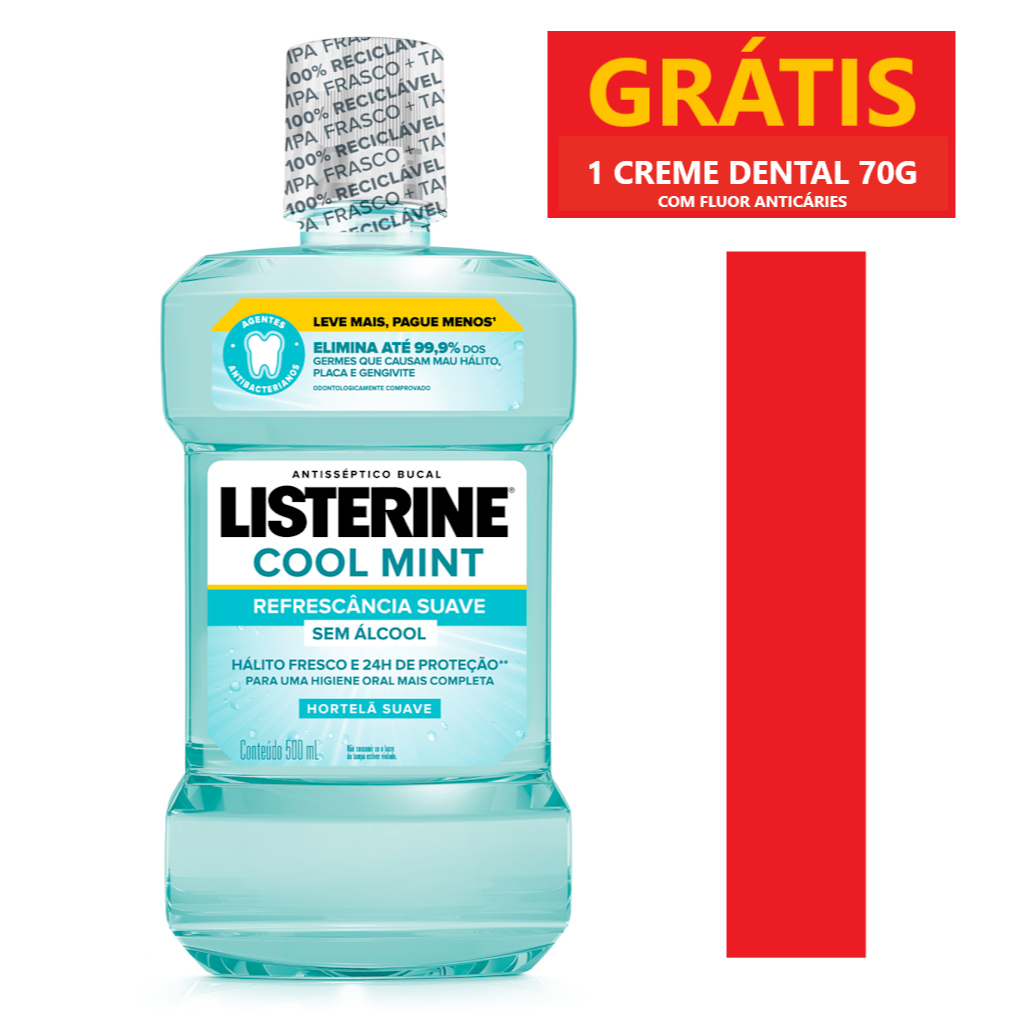 Listerine Enxaguante Antisséptico Bucal Cool Mint Zero Álcool Hortelã com 500ml