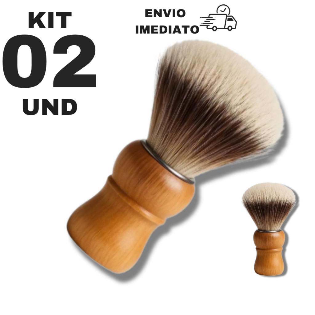 Kit 02 Pincel de Barbear 10cm Cerdas Macias Acessório para Aplicar Espuma Creme Barbeadores