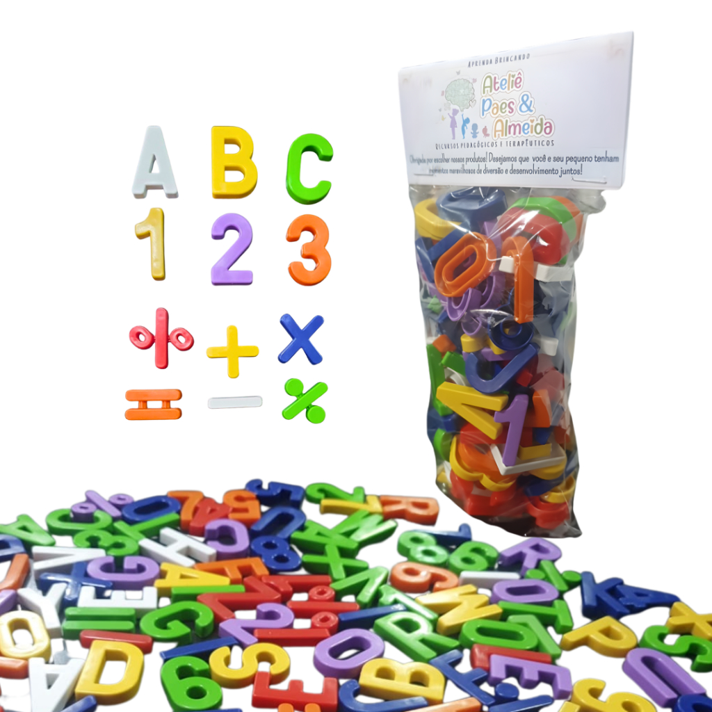 Alfabeto, Números e Símbolos Matemáticos Móveis – 90 Peças Educativas Coloridas