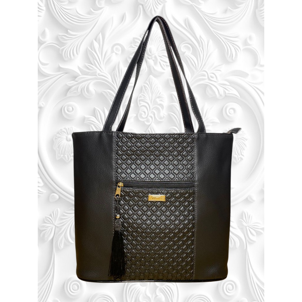 Bolsa Feminina Espaçosa Fechamento Zíper & acompanha pingente