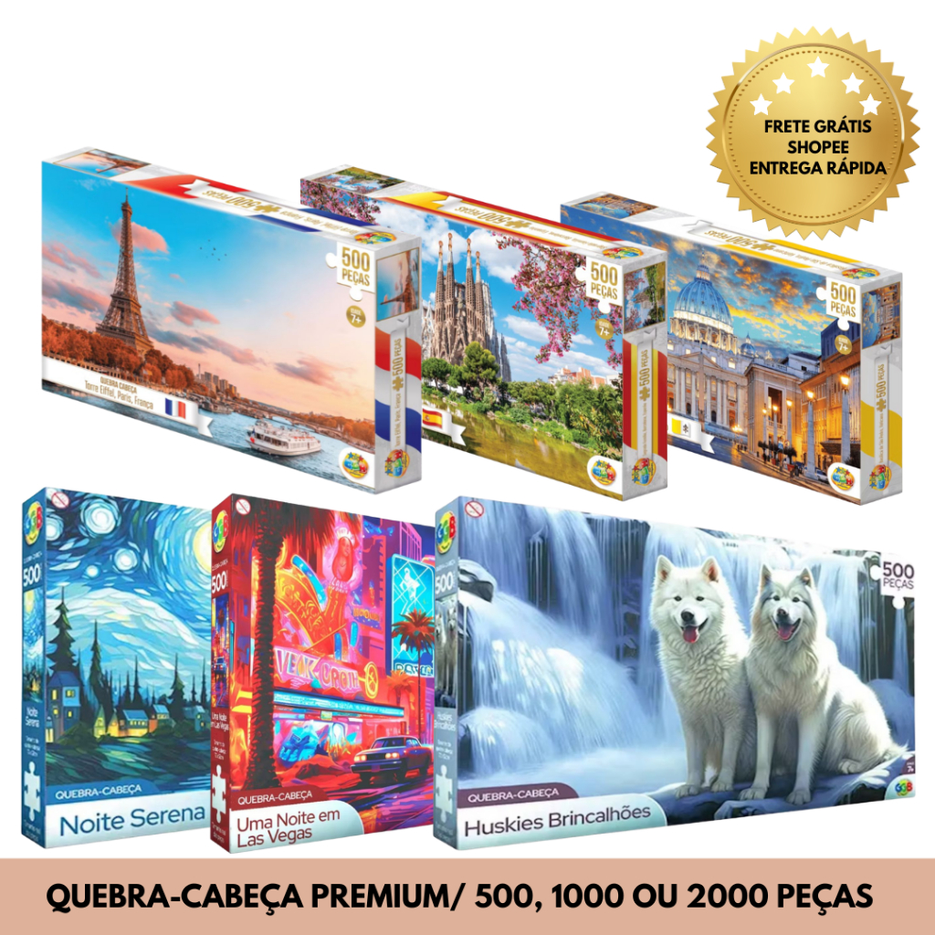 Jogo Quebra Cabeça 500 1000 2000 Peças Premium Relaxante | Adulto e Infantil | Antiestresse Presente de Natal