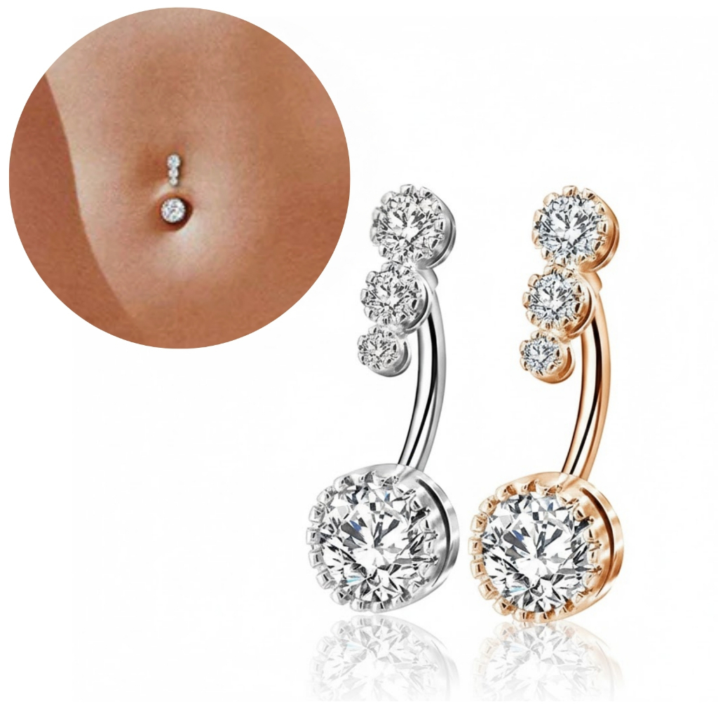 Piercing Umbigo Redondo Ponto de Luz  Zircônia Aço Cirúrgico Dourado Prata Acessórios Feminino Anti Alérgico