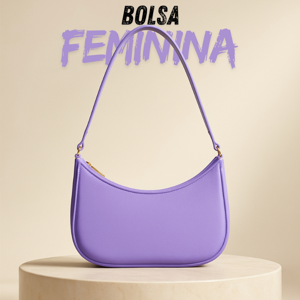 Bolsa Meia Lua Feminina Baguete Pequena Com Alça De Ombro Elegante