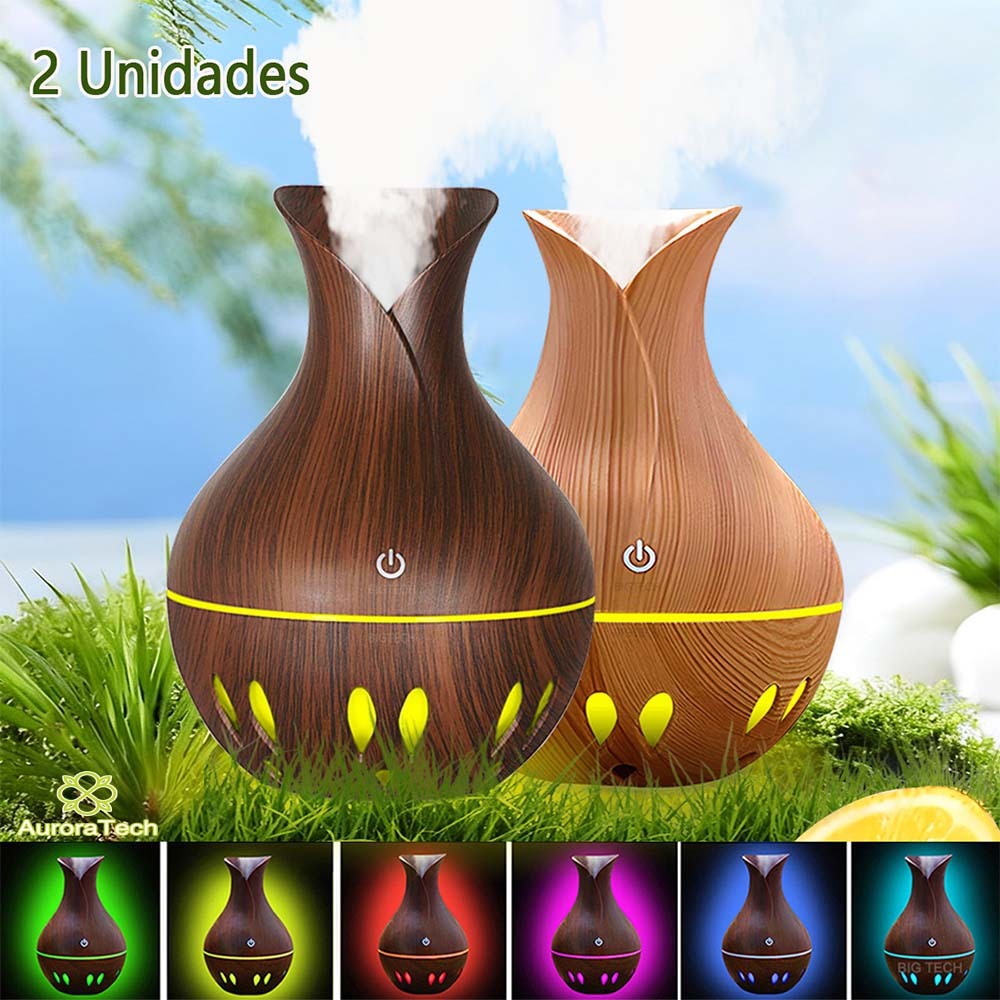 Umidificador De Ar Portátil LED Ultrassônico Aroma De Madeira Difusor Ambiental USB