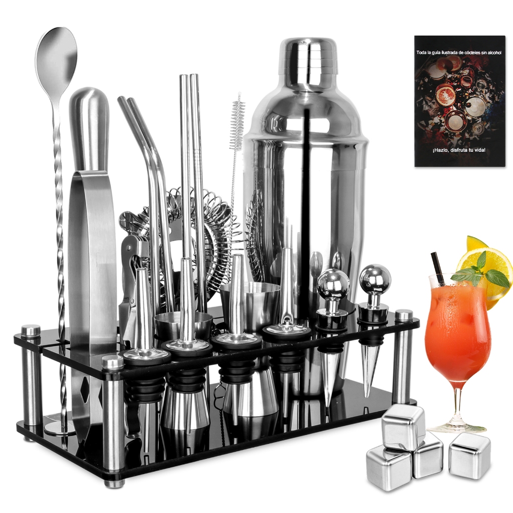 Kit Coqueteleira Profissional 26pcsTorre De Caipirinha Em Aço Inox304Kit Bartender 750ml Com Prateleira De Armazenamento