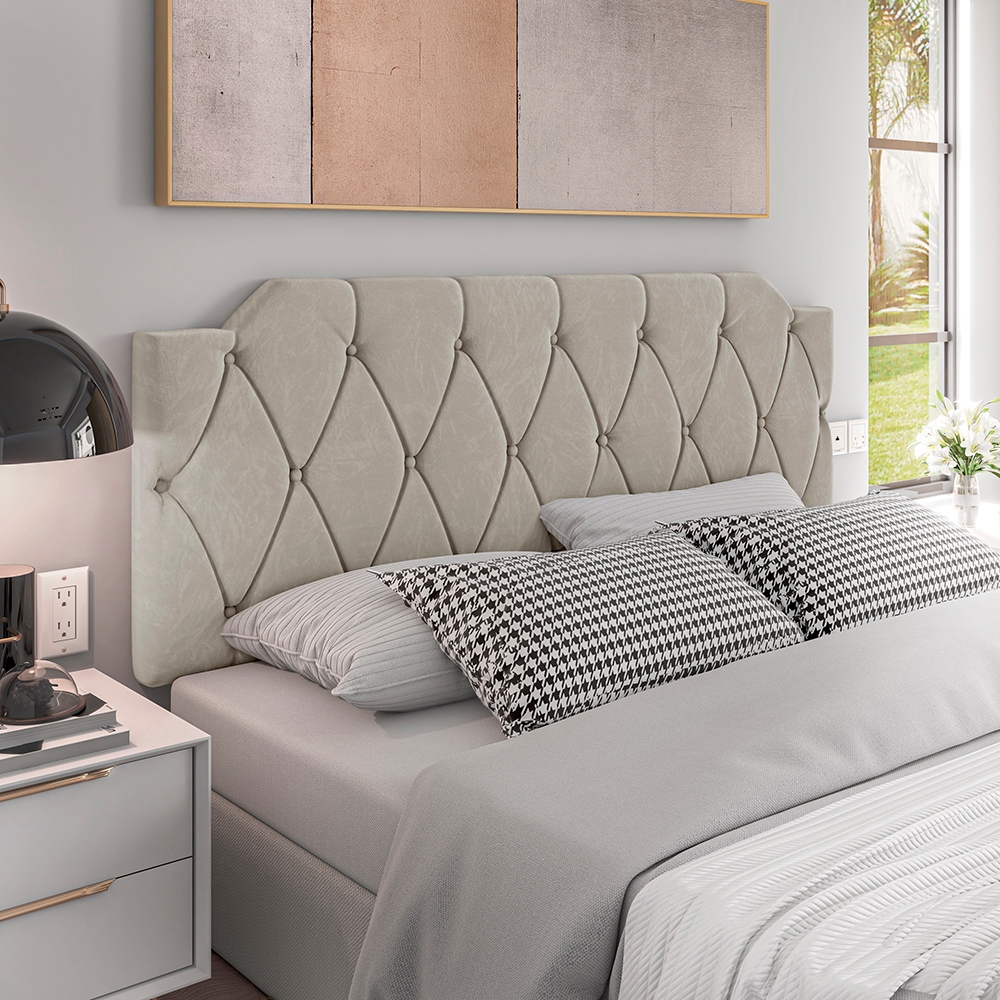 Cabeceira Estofada Kelly Suede Casal Queen King com Fixação na Parede Moderna Luxo