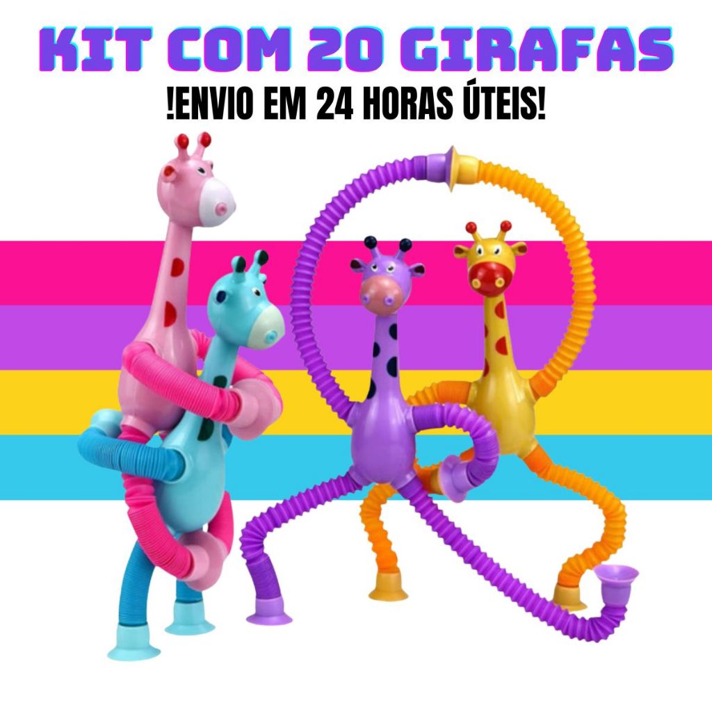 Kit c/20 Tubo Esticado Girafa Brinquedo com Ventosa Led
