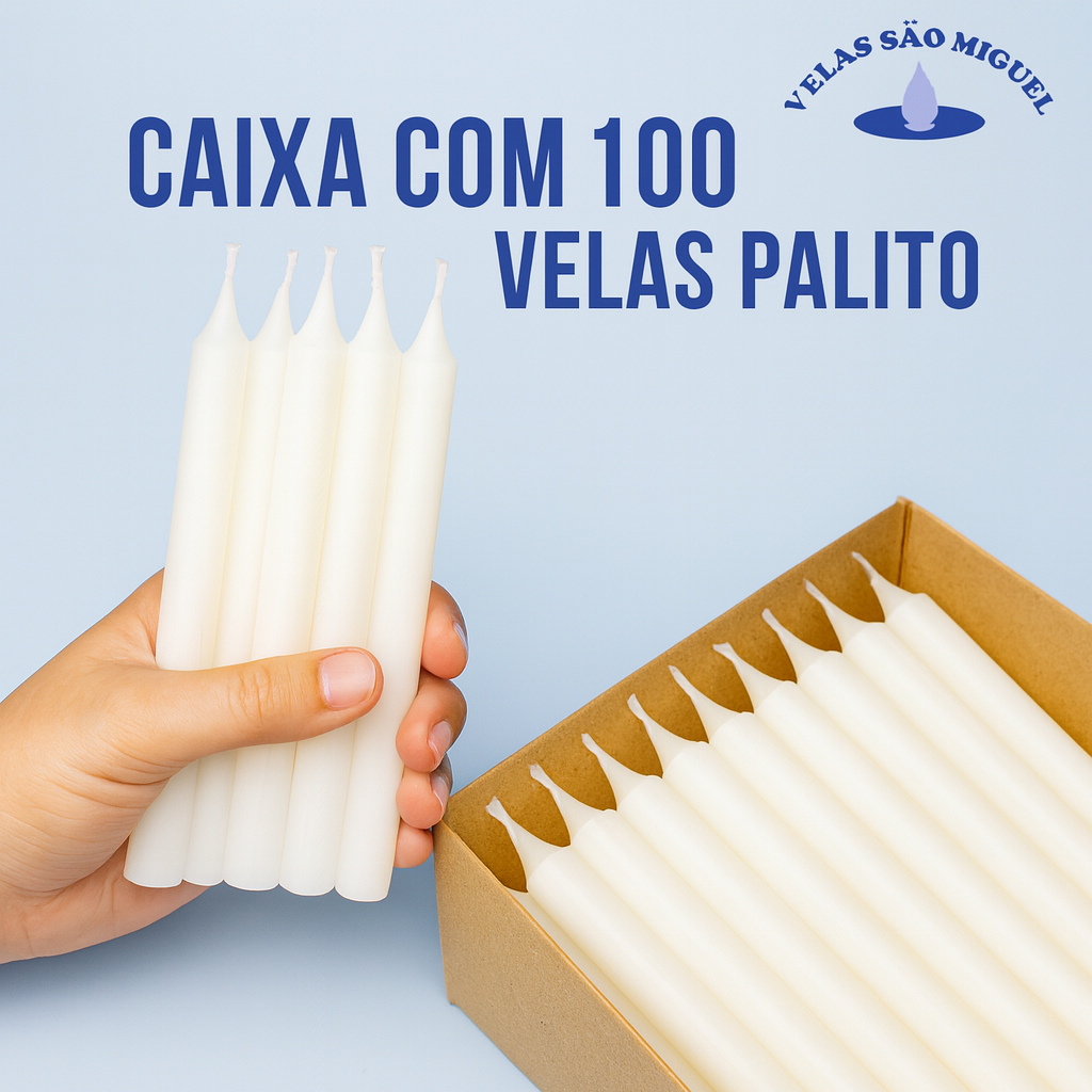 100 Velas Palito Brancas 16 cm x 1,2 cm Parafina Pura Promoção Preço de Atacado