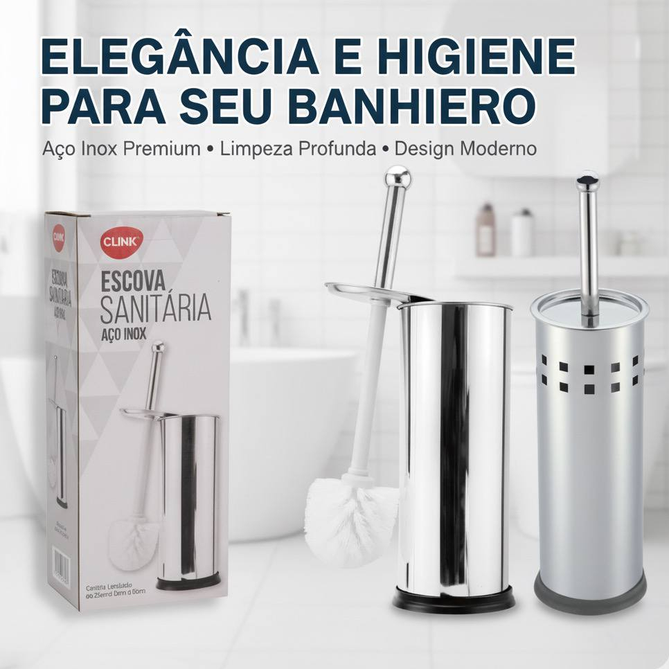 Escova Sanitária Inox Limpeza Vaso Sanitário com Suporte
