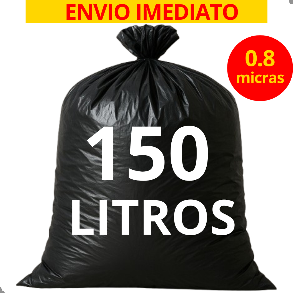 Saco de Lixo Reforçado 150 Litros Preto com 100 unidades 0.8 micras