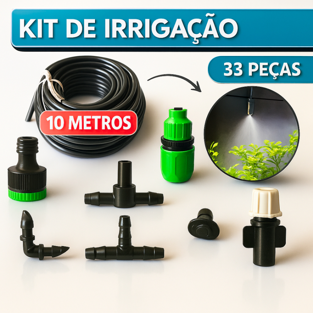 Kit de Irrigação 10m Irrigador para Jardim 33 Peças Plantas Horta Dispositivo de Gotejamento