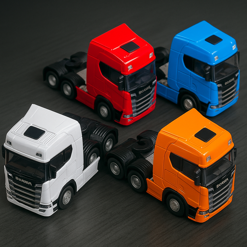 Miniatura Scania 6 Rodas Tuncado Abre Cabine Caminhão 4 Cores Ferro com Luz e Som