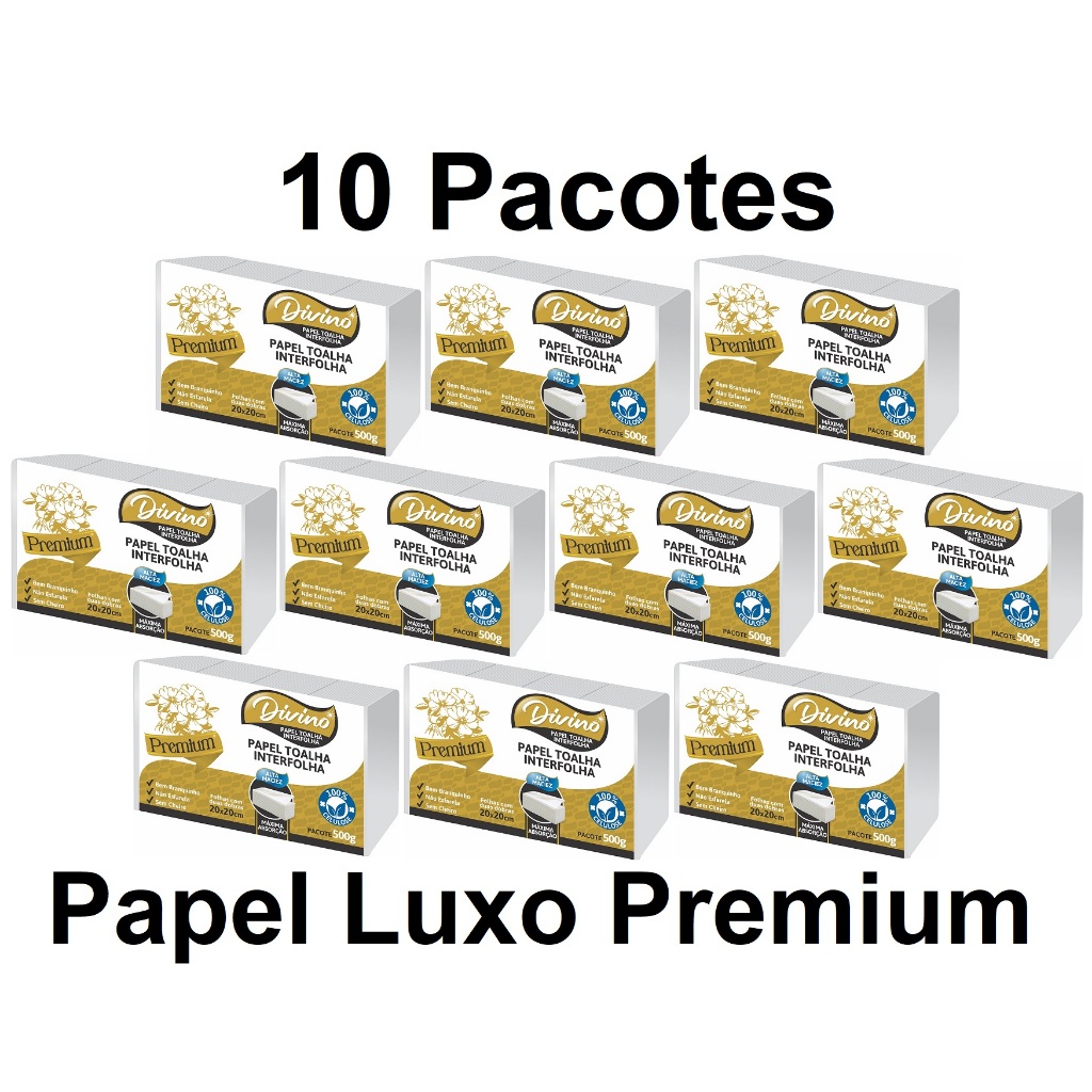 Papel Toalha Interfolha Interfolhado Branco Luxo Premium 100% Celulose Banheiro Para Secar As Mãos Kit 10.000 Folhas