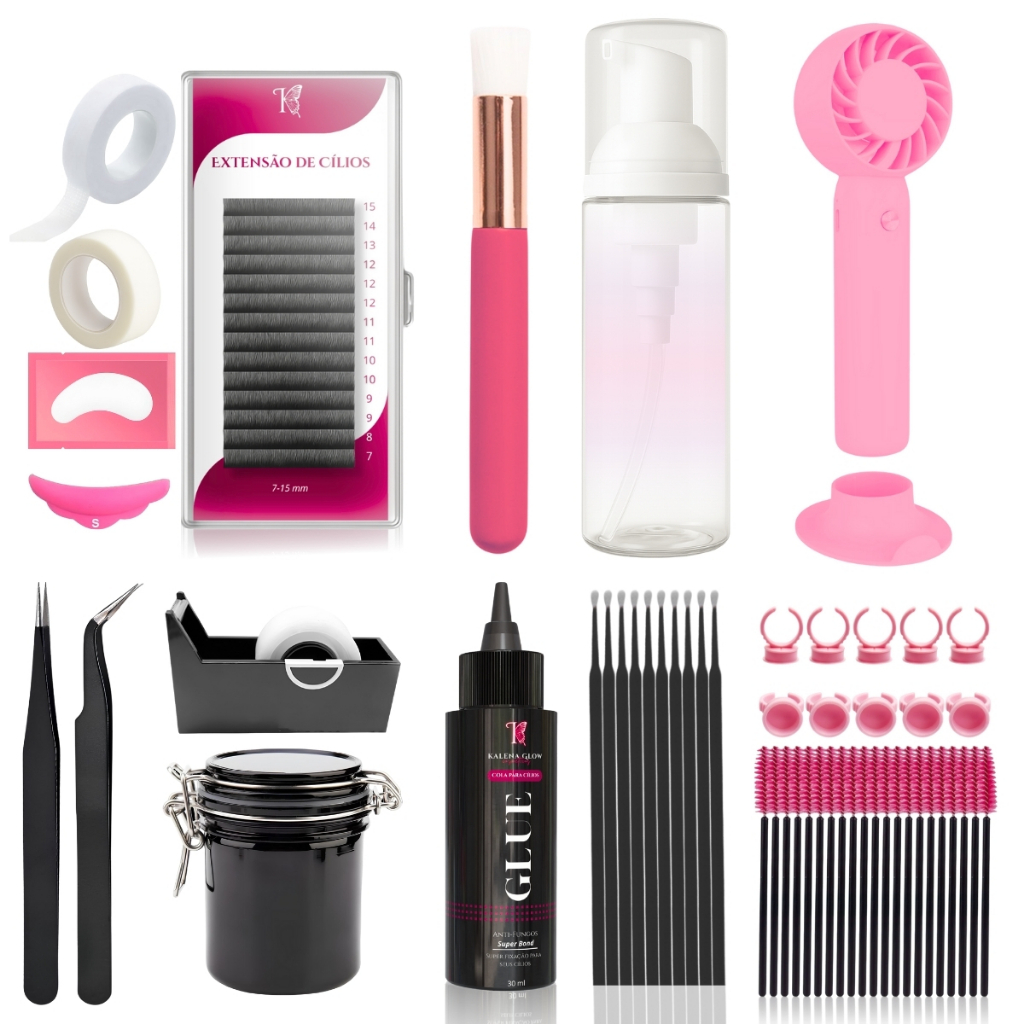 Kit Completo para Extensão de Cílios Profissional com Cola Ventilador e Acessórios