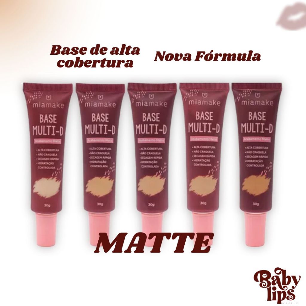 Mia Make Base Efeito Matte Mullti-D Ácido Hialurônico e Vitamina C Todos as Tonalidades