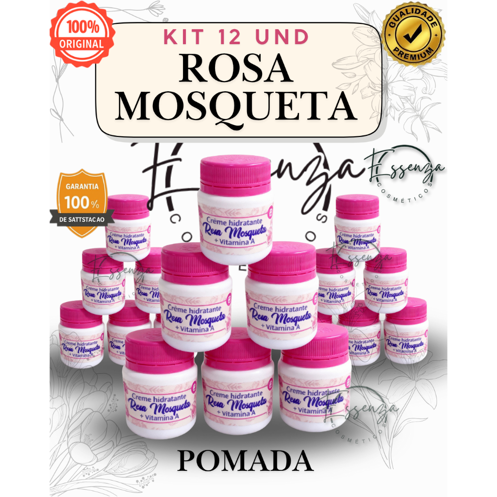 Kit 12 UND. - Creme Hidratante - Clareador - Rosa Mosqueta + Vitamina A - Baruc