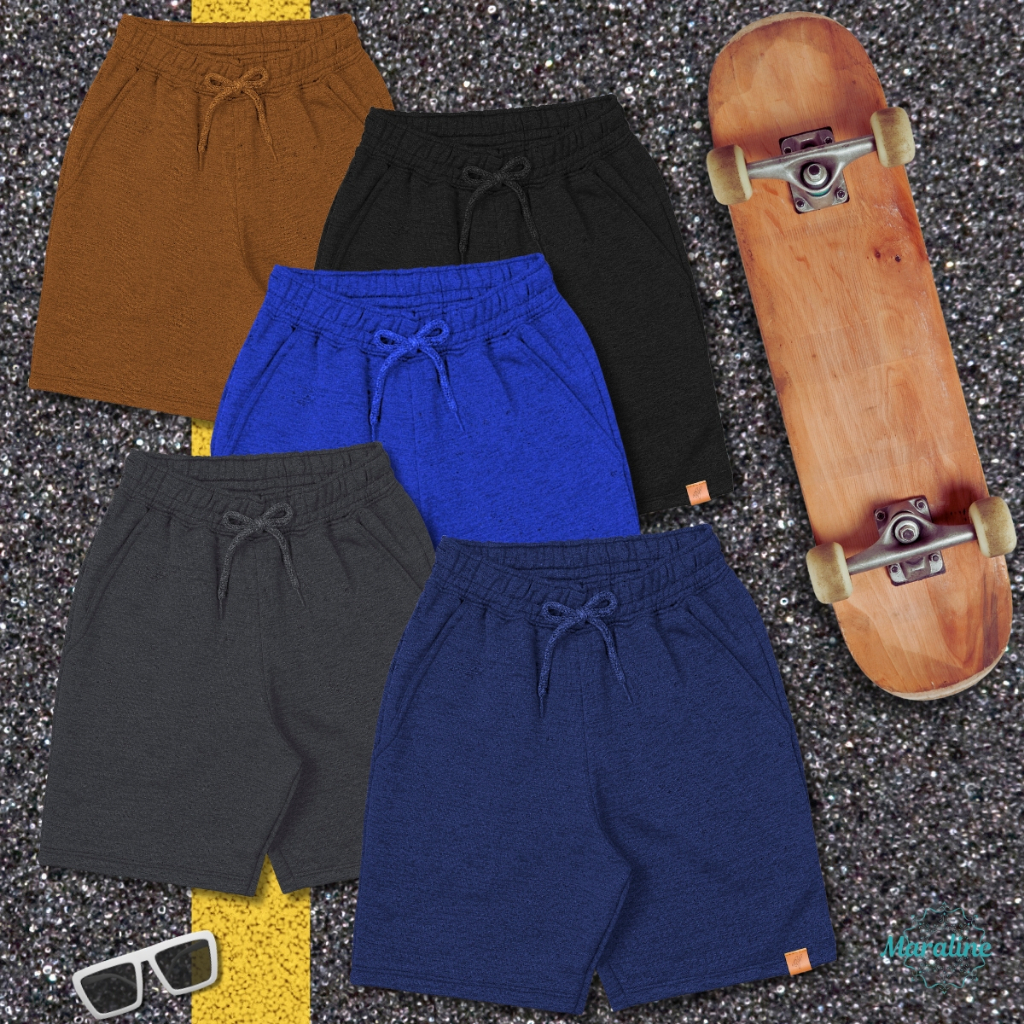 Kit Com 5 Bermudas Moletom Infantil Masculino Com 2 Bolsos - 100% Algodão.