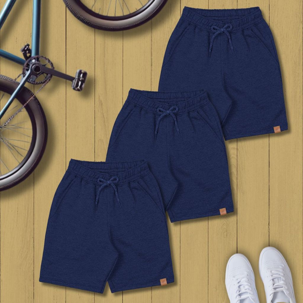 Kit Com 3 Bermudas Infantil Masculino com 2 Bolsos  - 100% Algodão  -  Cores Iguais.