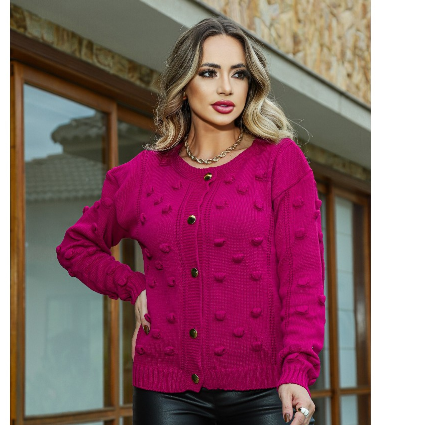 Casaco Jaqueta Feminina Cardigan de Inverno em Tricot Casual Elegante