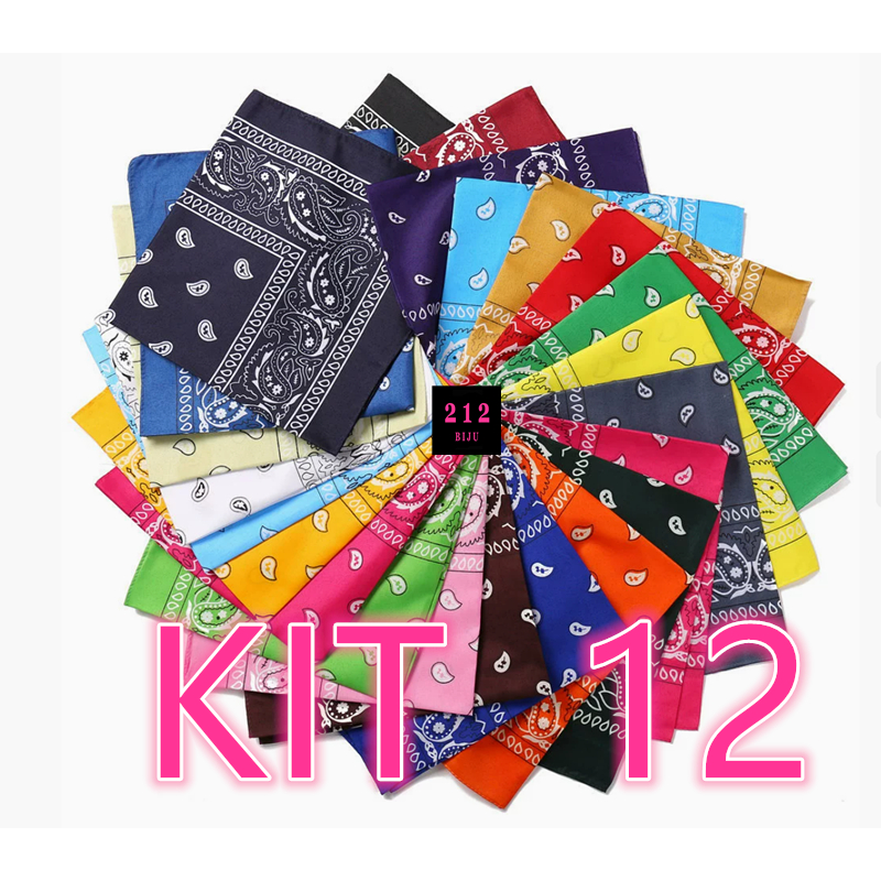 Kit 12 Bandanas Lenço Estampada Colorido 55*55cm 212BIJU ( OPCAO SORTIDO NAO PODE ESCOLHE CORES )