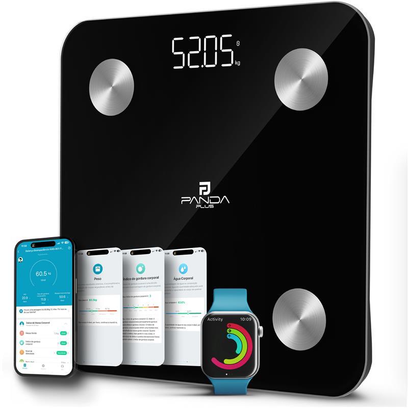 Balança Digital Inteligente Body Bioimpedância Corpo LED 180Kg App BT Apple Health Fitbit GoogleFit PandaPlus