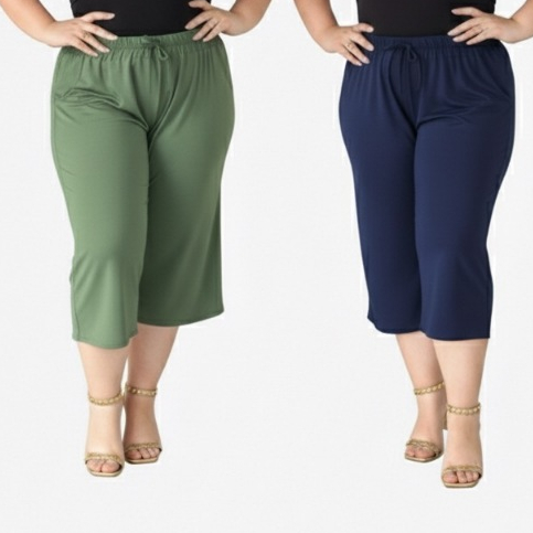 Pantacourt Plus Size Leve Verde E Azul