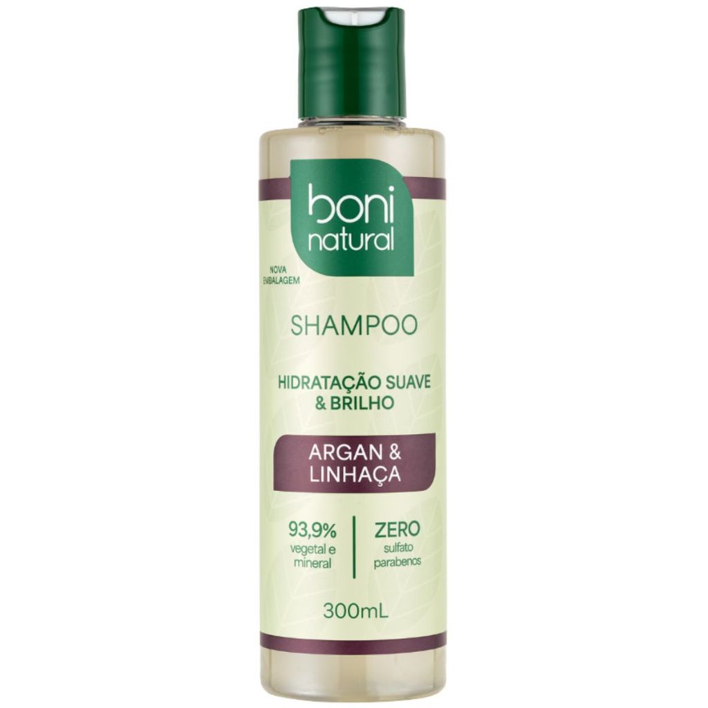 Shampoo Argan e Linhaça 300ml -  Boni Natural