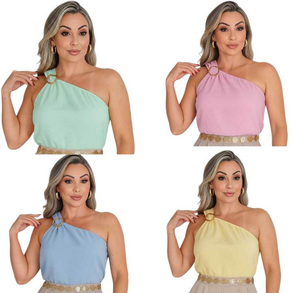 Blusa Regata  Social Feminina de um Ombro só com Detalhe Fivela Organica