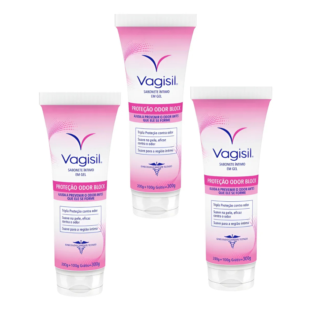 KIT C/3 SABONETE ÍNTIMO EM GEL PROTEÇÃO ODOR BLOCK VAGISIL - 300G