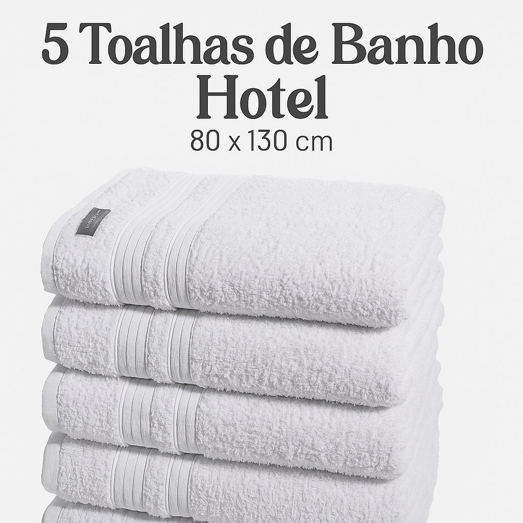 Kit 05 Toalhas De Banho Para Hotel  Jogo De Banhão Grande Grossa  Branca Profissional