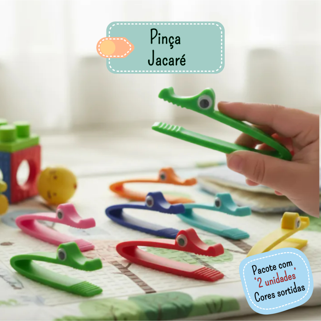 Kit com 2 Pinças Pedagógicas Jacaré – Coordenação Motora Fina, Escrita infantil, Atividade Sensorial