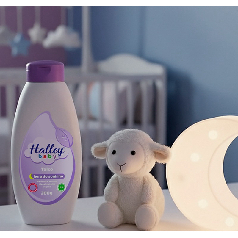 1 Frasco Talco Infantil Hora do Soninho Hipoalergenico Vegano Perfuma Acalma Halley Baby 200g
