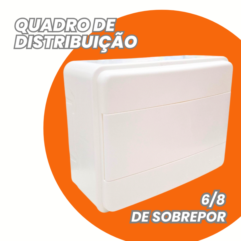 Quadro Caixa Distribuição Sobrepor para 8 disjuntores com porta reversível Branco.