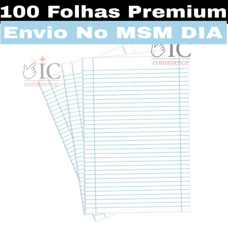 Papel Almaço Pautado com Margem 20, 40 ou 100 Folhas | Bloco Escolar Branco | Papel de Escrita e Anotações de Qualidade