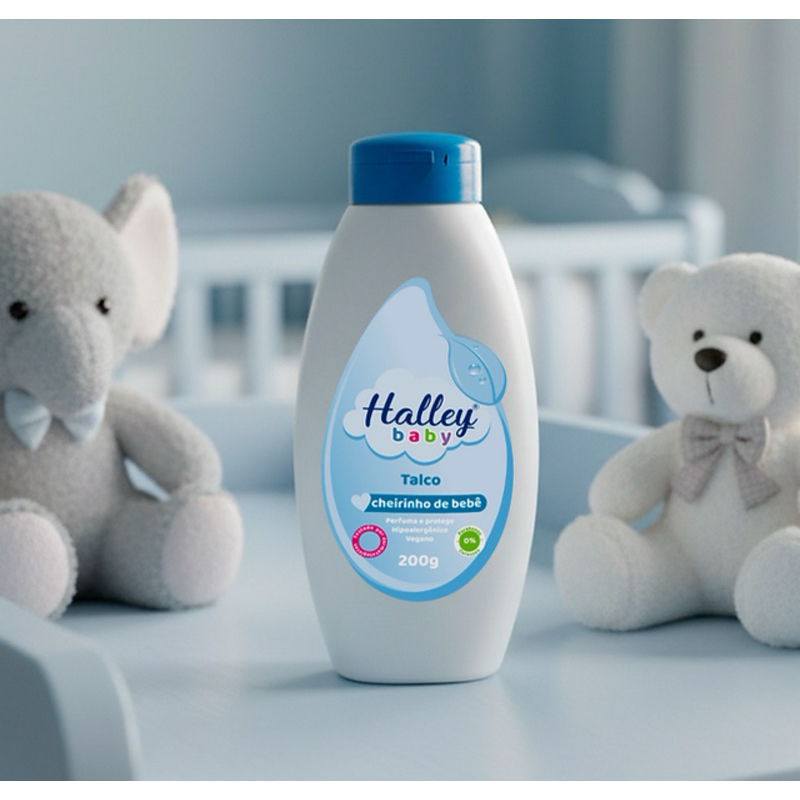 1 Frasco TALCO Infantil Cheirinho de Bebê Azul - Menino - Hipoalergenico Vegano Halley Baby 200 gramas Unidade