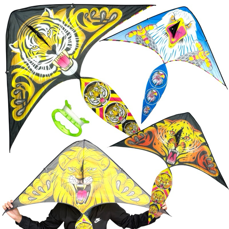 2 Pipa Sortidas Gavião Tigre Leão Águia Em Poliester 3d Importada + 40 Mts Linha Nylon