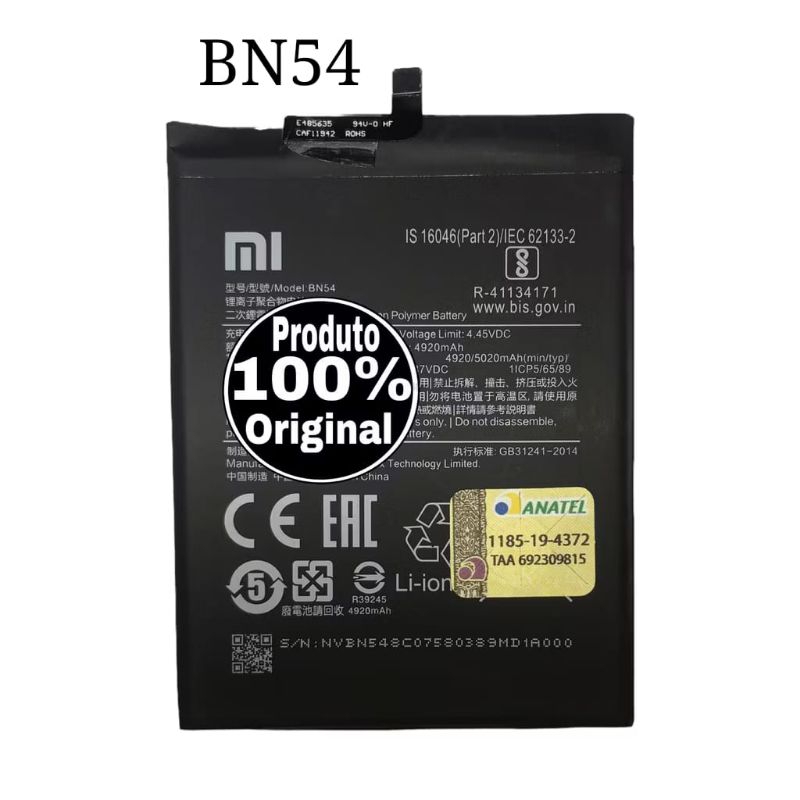 Bateria Compatível com  Bn54  Xiaomi Redmi note 9 Promoção novo pronto entrega