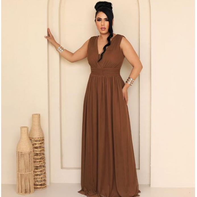 Vestido Longo Feminino Madrinha Elegante Decote V Festa Casamento Formatura Fluido Premium Conforto