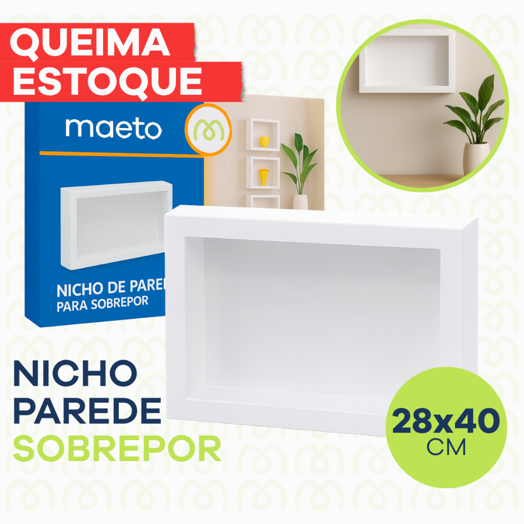 Nicho de Parede Sobrepor 28x40cm Banheiro Porta Shampoo Sem Obra Quarto Sala Multiuso Branco