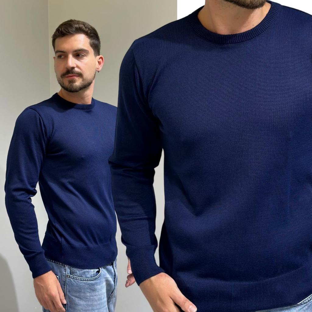 Roupa Suéter Masculino Fechado Tricot Lã Gola Redonda Manga Longa Clássico Estiloso Versátil Liso