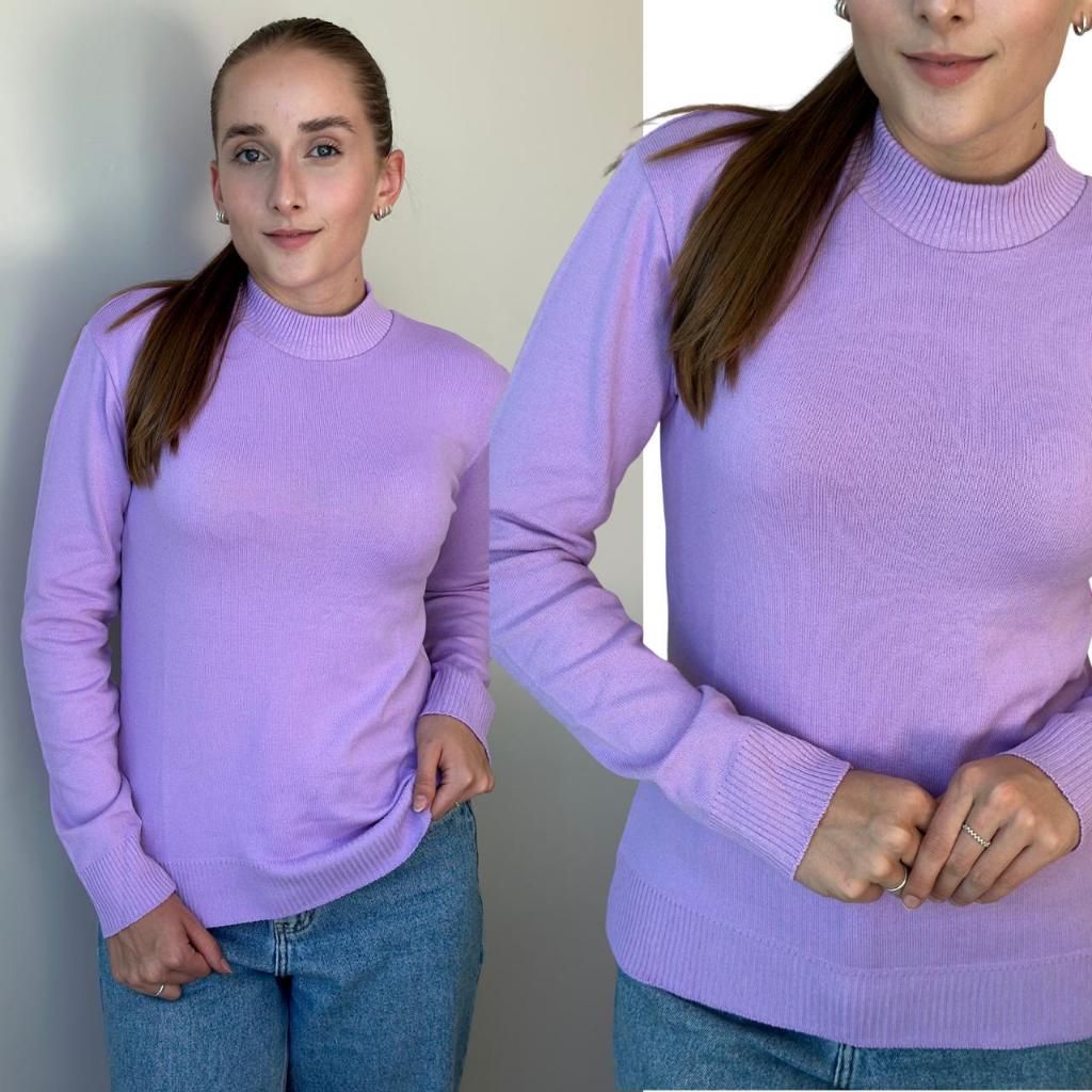 Blusa Cacharrel Feminina Clássica Manga Longa Gola Redonda Suéter Segunda Pele Frio Básica Lisa Lã