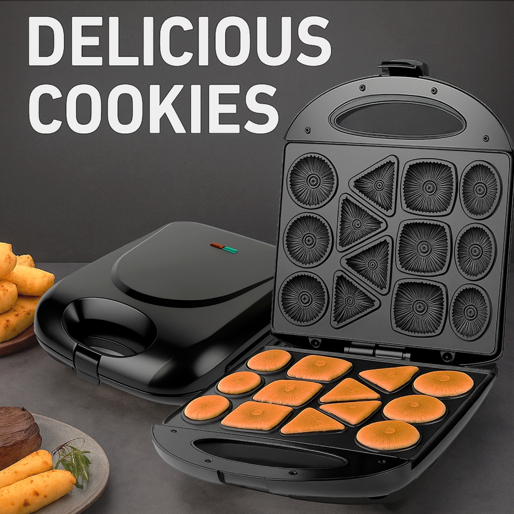 Máquina de Fazer Biscoito Cookie 110V/220v Bolacha Divertida Waffle 1400W Anti Aderente