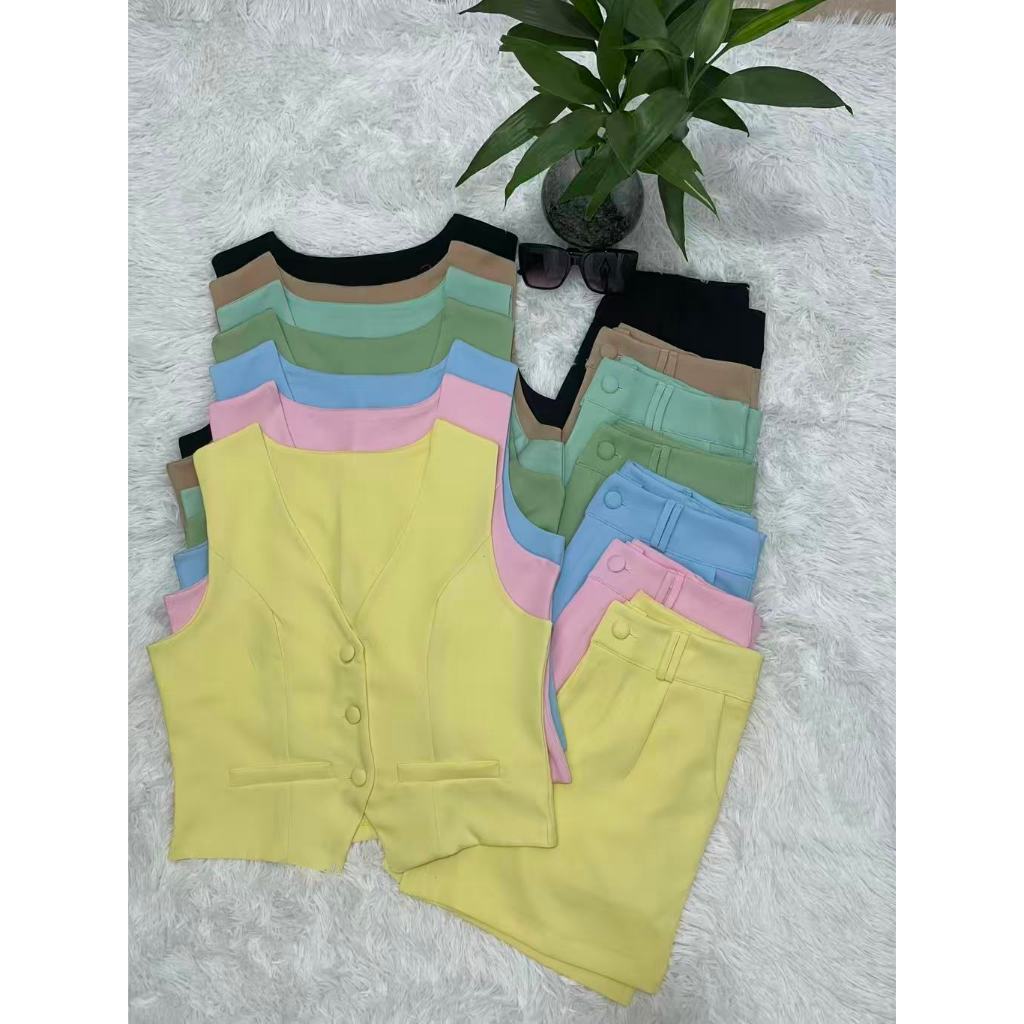 Colete feminino com shorts sociais tecido Alfaiataria2053
