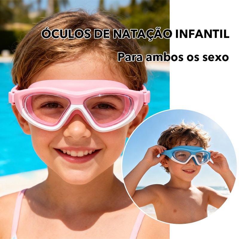 Óculos de Natação Infantil com Protetor de Orelha - À Prova d'Água, Antiembaçante e HD para Meninos e Meninas